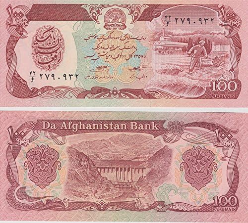 AFGHANISTAN 100 AFGANIS 1991 P 58 UNCIRCULATED PAPER MONEY BANKNOTE