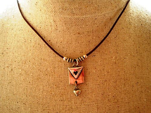 Love letter charm necklace - Cochella style leather cord heart amulet choker