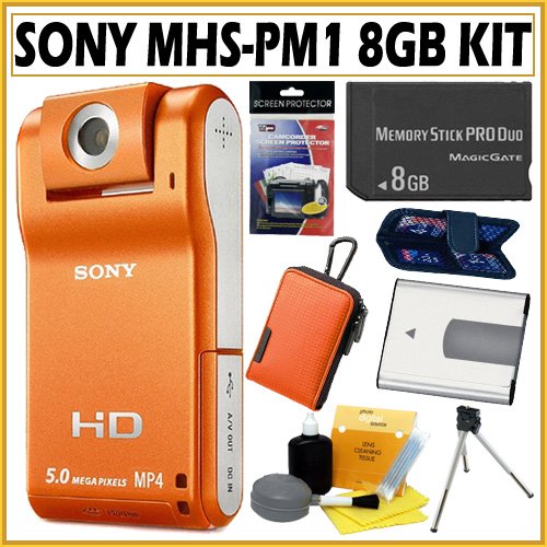 Sony MHS-PM1/D Webbie HD MP4 and 5MP All-in-One Camera in Orange + Deluxe Accessory Kit