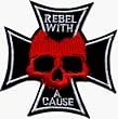 Red Skull with Iron Cross - Rebel With A Cause - Embroidered Iron On or Sew On Patch