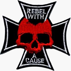 Red Skull with Iron Cross - Rebel With A Cause - Embroidered Iron On or Sew On Patch