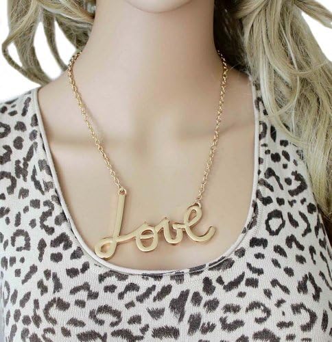 Ftbstyle New Gold Tone Letter Love Cool Happy Help Pendant Choker Chain Necklace (Love)