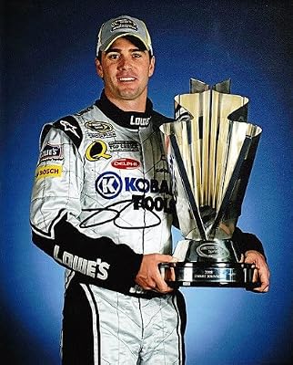 AUTOGRAPHED 2008 Jimmie Johnson #48 Kobalt Tools CHAMPIONSHIP TROPHY 8X10 NASCAR SIGNED Glossy Photo w/ COA