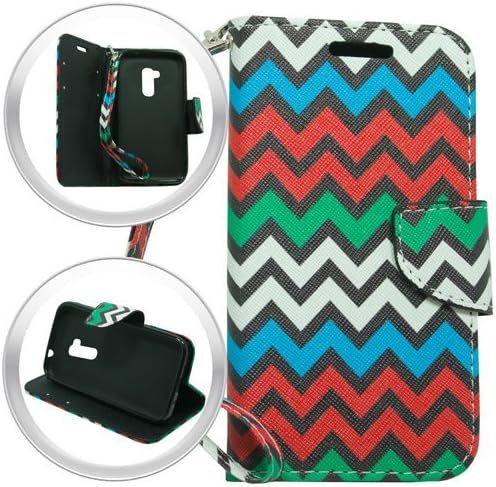 LG Magna 502G Volt 2 LS751 Wallet Hybrid Credit Card Premium Faux Leather Folio Clutch Pouch Stand Case Cover - identification &amp; Credit Card Pockets Flip Cover By Tunz (Rainbow Tribal Chevron)