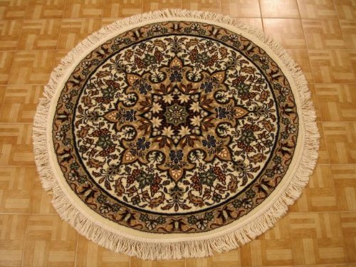 4x4 Ivory Persian Tabriz Round Rug