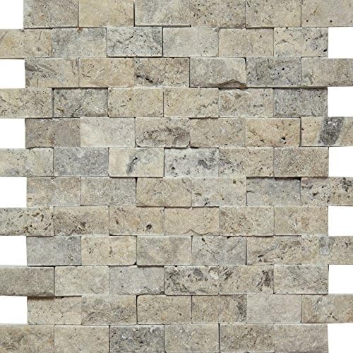 Silver Travertine Split Face Mosaic 1x2