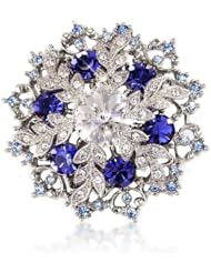 14K White Gold Overlay Sapphire Blue Crystals Snowflake Brooch Pendant - Swarovski Elements Crystals - Gift For Her