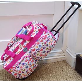 Travel Holdall small bag CABIN APPROVED Carry On Wheels White Pink hearts trolley hand Luggage Girls