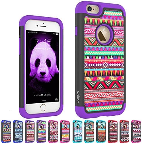iPhone 6 &amp; iPhone 6s Defender Case by Vokab, Hybrid Tribal Design Dual Layer Protection Cover for Apple i Phone 6 and 6s (4.7) Lifetime Guarantee (Prissy Purple)