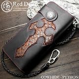 『Red Desire』本革×パイソン50￠コンチョバイカーズウォレット 長財布 RD-4　　高級牛革使用本格バイカーズウォレット