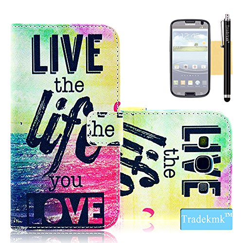Galaxy S3 Case, Tradekmk(TM) Latest Fashion Luxury PU Leather Folio Magnet Wallet Stand Case Cover [Live the Life You Love Twilight Sea] Compatible with Samsung Galaxy S3 i9300-[+Stylus+Screen Protector+Cleaning Cloth]