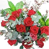 赤系のバラの花束10本!【生花】季節のグリーン付き
