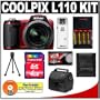Nikon Coolpix L110 12.1 Megapixel Digital Camera with 15x Optical Zoom (Red) with + 4GB Card + (4) Batteries + Case + Accessory Kit