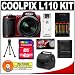 Nikon Coolpix L110 12.1 Megapixel Digital Camera with 15x Optical Zoom (Red) with + 4GB Card + (4) Batteries + Case + Accessory Kit