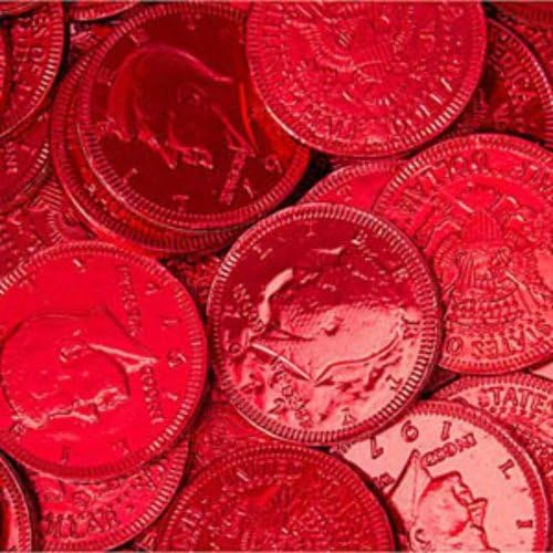 Red Foiled Milk Chocolate Coins 1lb Bag