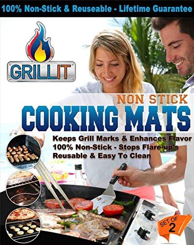 Grill It, Non Stick Mats For BBQ Grilling, Baking And Cooking! Made With PTFE Material (PFOA Free). Reusable, Dishwasher Safe. (2)