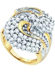 2.00 Carat (ctw) 10K Yellow Gold Round White Diamond Ladies Cluster Right Hand Ring 2 CT