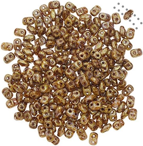 Czech Glass MiniDuo, 2-Hole Seed Beads 4.5x3mm, 8 Gram Tube, Chalk Senegal Brown / Purple