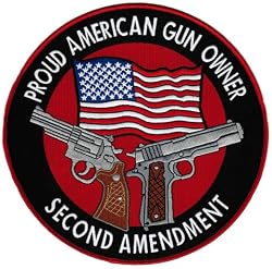Proud American Gun Owner Second Amendment Embroidered Patch Large 1911 Revolver Handgun Version