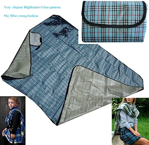 Zen Formosa All Purpose Durable Outdoor Picnic Blanket Camping Mat Moisture Resistant Polyester Top, Back side Sand, Waterproof and Stains-Resistant PVC Underside Lining Traditional Sky Blue Plade