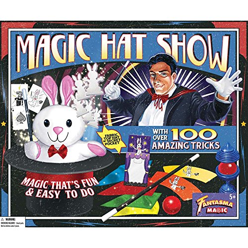 Fantasma Toys Retro Magic Hat Show - 100 Fun and Easy Tricks - Includes Fabric Top Hat with Secret Pocket - Made with Small Hands in Mind - For Ages 5 and Up