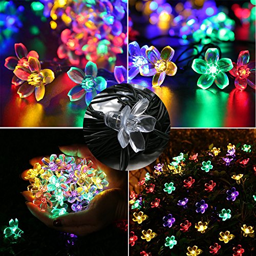 Outdoor Solar Powered String Lights,MoKess Flower 2Mode 50 LED 23ft Waterproof Decorative Christmas Fairy Blossom Light for Indoor Party,Wedding Decoration,Patio,Garden,Tree Decor (Mixed color)