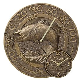 Whitehall French Bronze Bass Thermometer Clock Combo - 01811 by Whitehall Thermometers