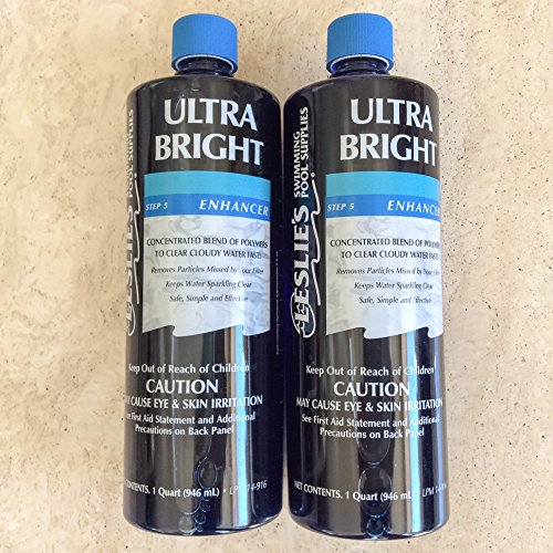 Leslie's Ultra Bright Enhancer to Clear Cloudy Pool or Spa Water 1 Quart [Pack of 2 Bottles]