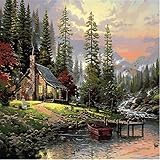 KINGSO DIY Oil Painting Paint By Numbers Kit Art Craft Lakeside House 40*50cm