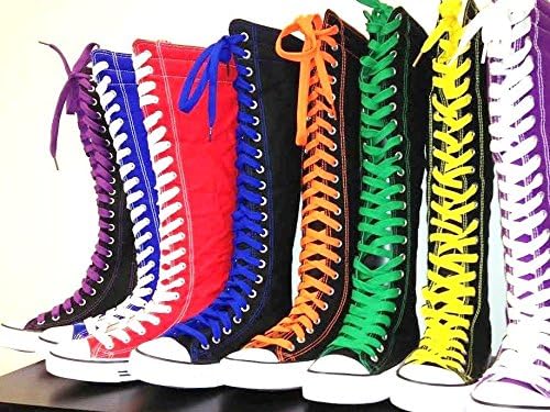 New Fasion Women Canvas Sneakers Punk flat Skatter Knee High Lace up Shoes