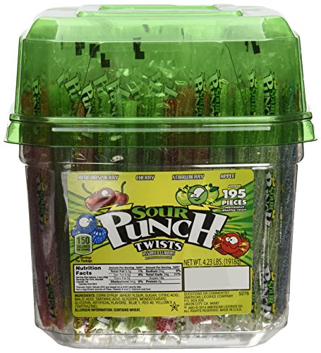 Wrapped Sour Punch Candy Straw Twists 4 Flavors - 195 Ct. Tub,4.23LBS (1918g )