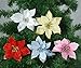 12Pcs 5 Inch Glitter Artificial Poinsettia Flowers with Ties for Wedding Christmas Festival Holiday Decor Xmas Wreath Garland Ornament Blue