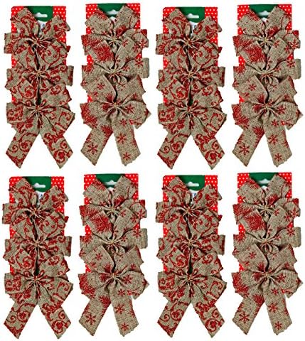 Set of 24 - 4.5" Mini Burlap 4 Loop Bow Set W/Gold Foil Tie Back (24)