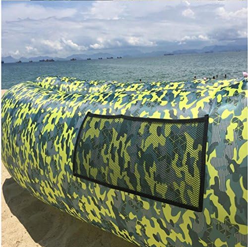 Inflatable Lounger Air Lounger. Inflates in Seconds. Hangout as Lounge Chair, Camping sleeping,Bean Bag, Air Hammock, Sofa, Couch, (Camouflage yellow)