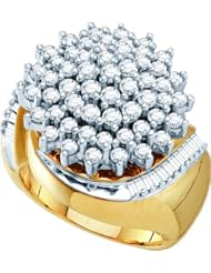 2.00 Carat (ctw) 10K Yellow Gold Round & Baguette Cut White Diamond Ladies Cluster Right Hand Ring 2 CT