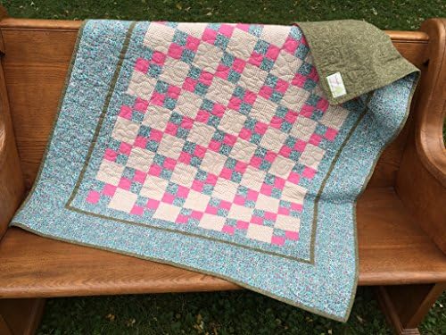 Pink Green Blue Patchwork Quilt Throw Blanket