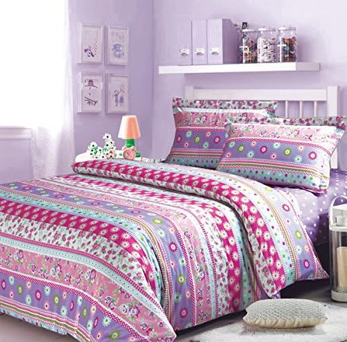 Zacard Purple Bohemian Style Bedding Set Boho Duvet Cover Set Kids Bedding Flower Print Duvet Cover Set Twin Full Size (Twin)