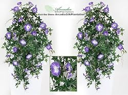 TWO 40" Morning Glory Artificial Hanging Flower Bushes