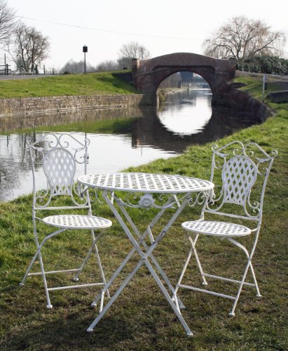 3 PIECE SHABBY CHIC GARDEN PATIO BISTRO SET ROUND TABLE & 2 CHAIRS - WHITE top Bistro sets 3 PIECE SHABBY CHIC GARDEN PATIO BISTRO SET ROUND TABLE & 2 CHAIRS - WHITE picture