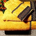 Armani International, Siena, European made, Towels-Set, Gold Color, Laced in Gold-Navy, Plush Weight, Soft Touch, 3-pc