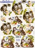 3D-Bogen zum Ausschneiden - Süße Katzenkinder mit Goldfischen im Glas (8215.274)