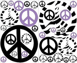 Mini Purple Zebra Print Peace Sign Wall Stickers / Decals