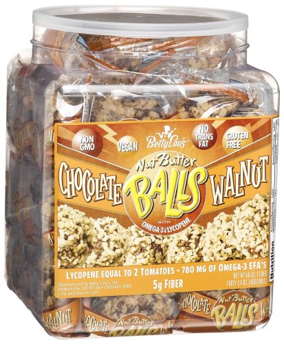 Betty Lou's Nut Butter Balls, Chocolate Walnut, 1.4-Ounce Balls, 40-Count Jar