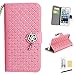 GoodPro Shiny Crystal Rose Design PU Leather Wallet Case Cover with Card Holder for Apple iPhone 5 5S Bundle with Screen Protector and Stylus - Pink