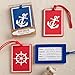 Nautical Anchor and Ship's Wheel Luggage Tags - Set of Two (Blue)
