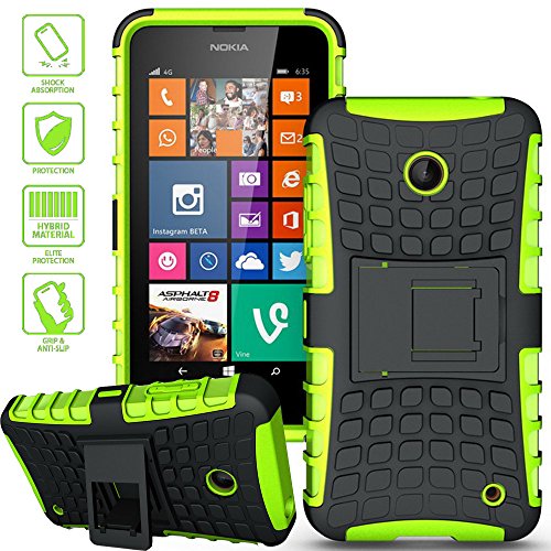 ElBolt TM 3 in 1 Bundle Nokia Lumia 635 / Nokia Lumia 630 Armor Grenade Stand Hard Gel Case - Neon Green with Free Ultra-Sensitive Stylus Pen and Premium Screen Protector by ElBolt TM