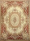 IMAGE OF 9 X 12 Beige Golden Floral Design Hand Knotted Aubusson Weave Area Rug Oriental S149