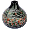 Handmade Etched Floral Wood Vase - Black