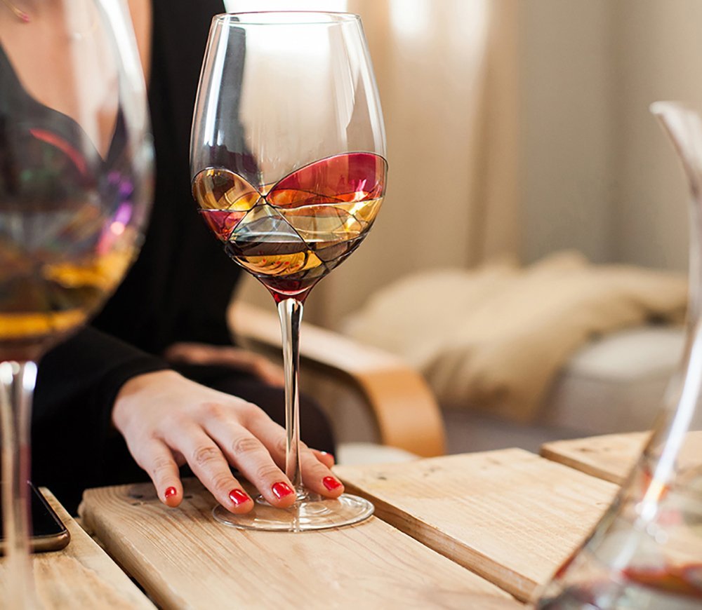 Beautiful Hand Painted Large Wine Glasses - Set of 2 - Unique Gifts for