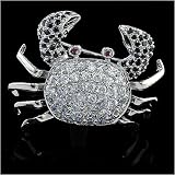 Cubic-zirconia Rhodium Finish Sterling Silver Crab Pin